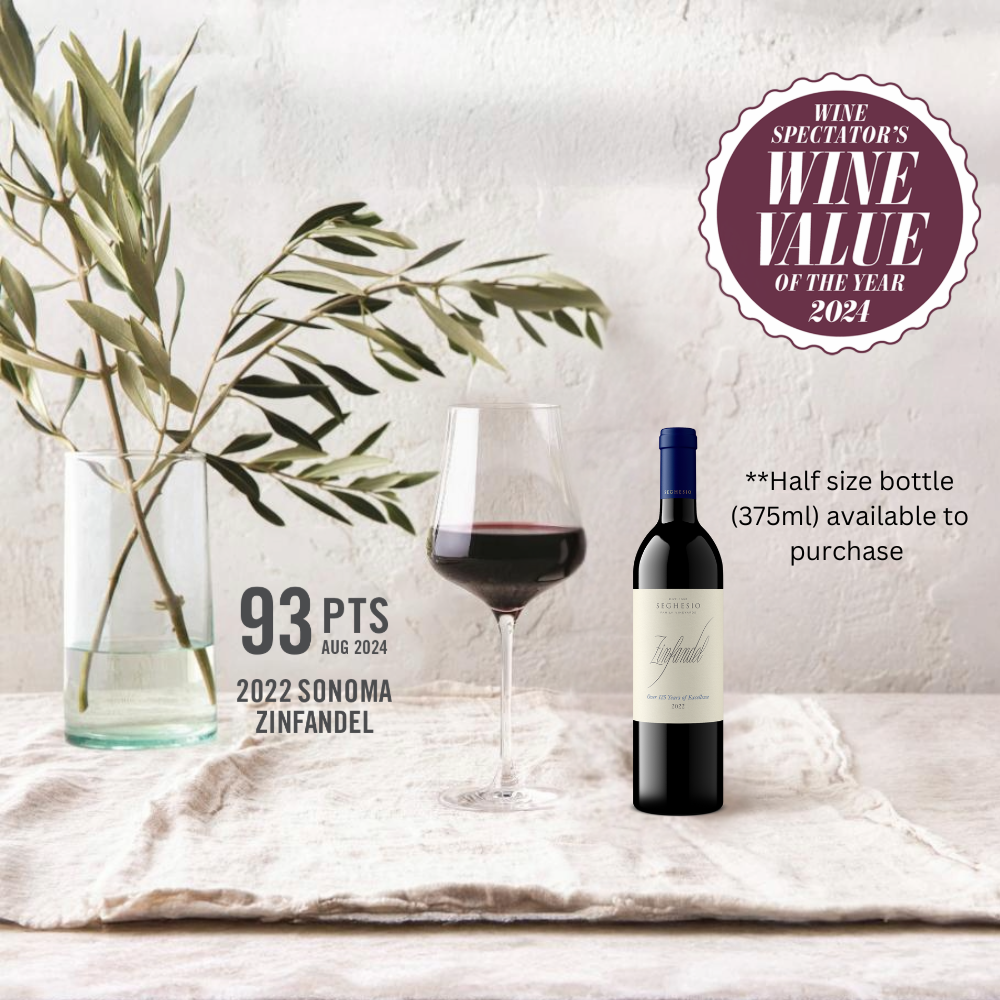 Product photo showing Wine Spectator's Top Value award. Wine Spectator 93 points accolade.